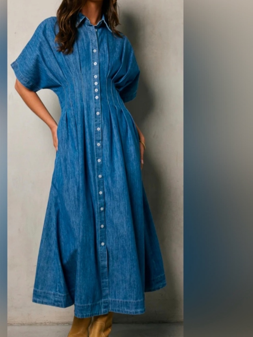 Bohme Colby Denim Dress Button Front Large western country classic boho